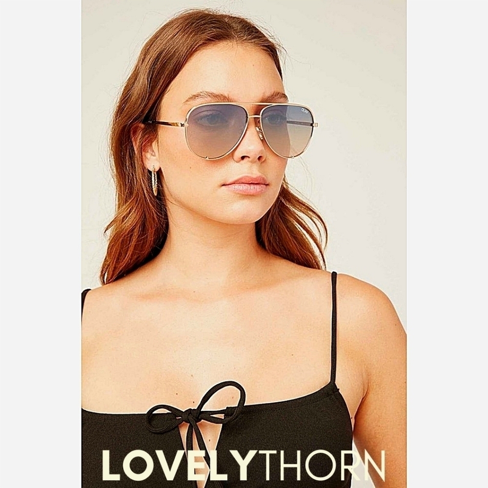 QUAY // ltd ed oversized aviators gold frames navy peach fade lenses - Picture 9 of 16